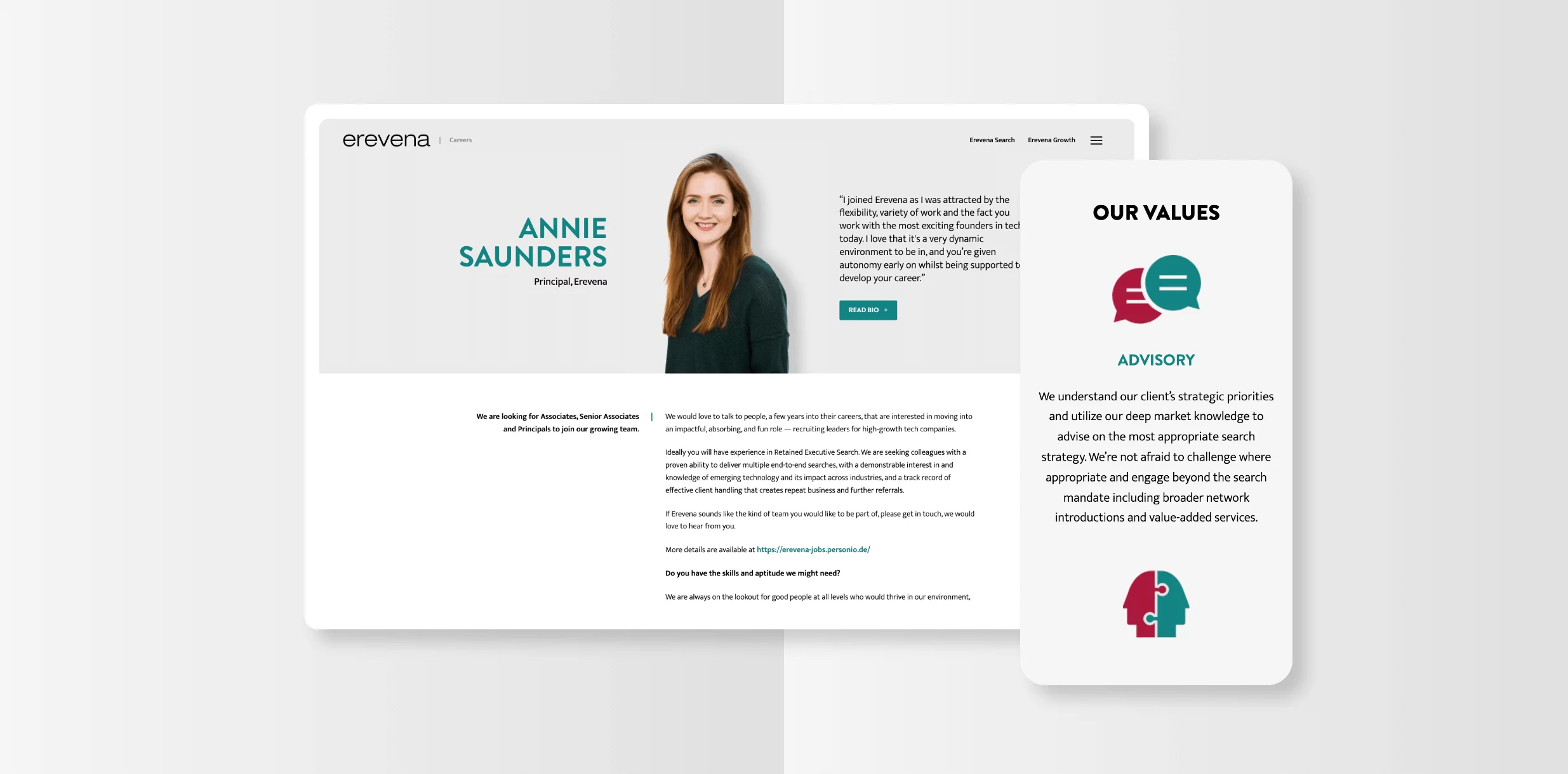 Devices showing the Erevena website