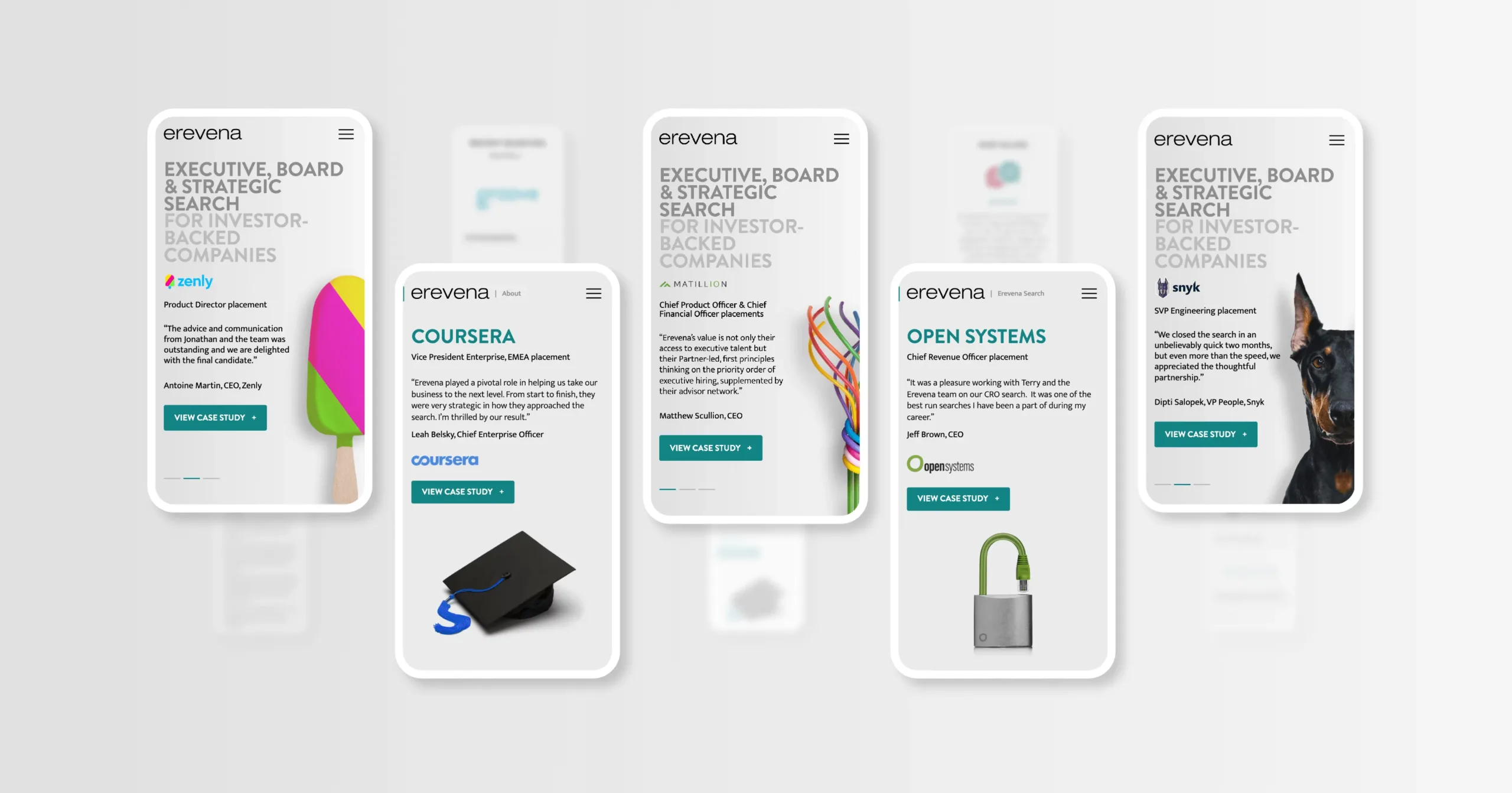 Devices showing the Erevena website