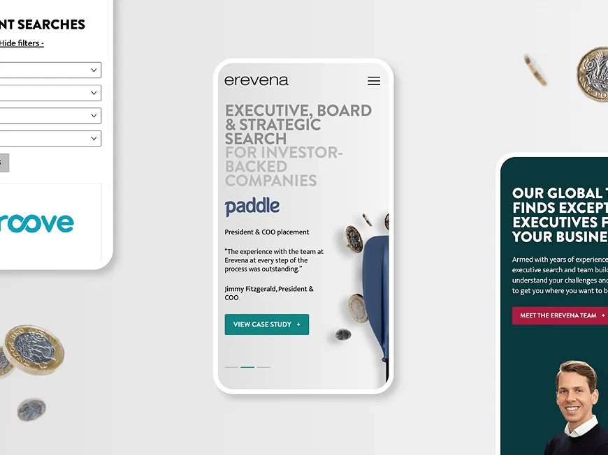Website mockups on mobile phone screens