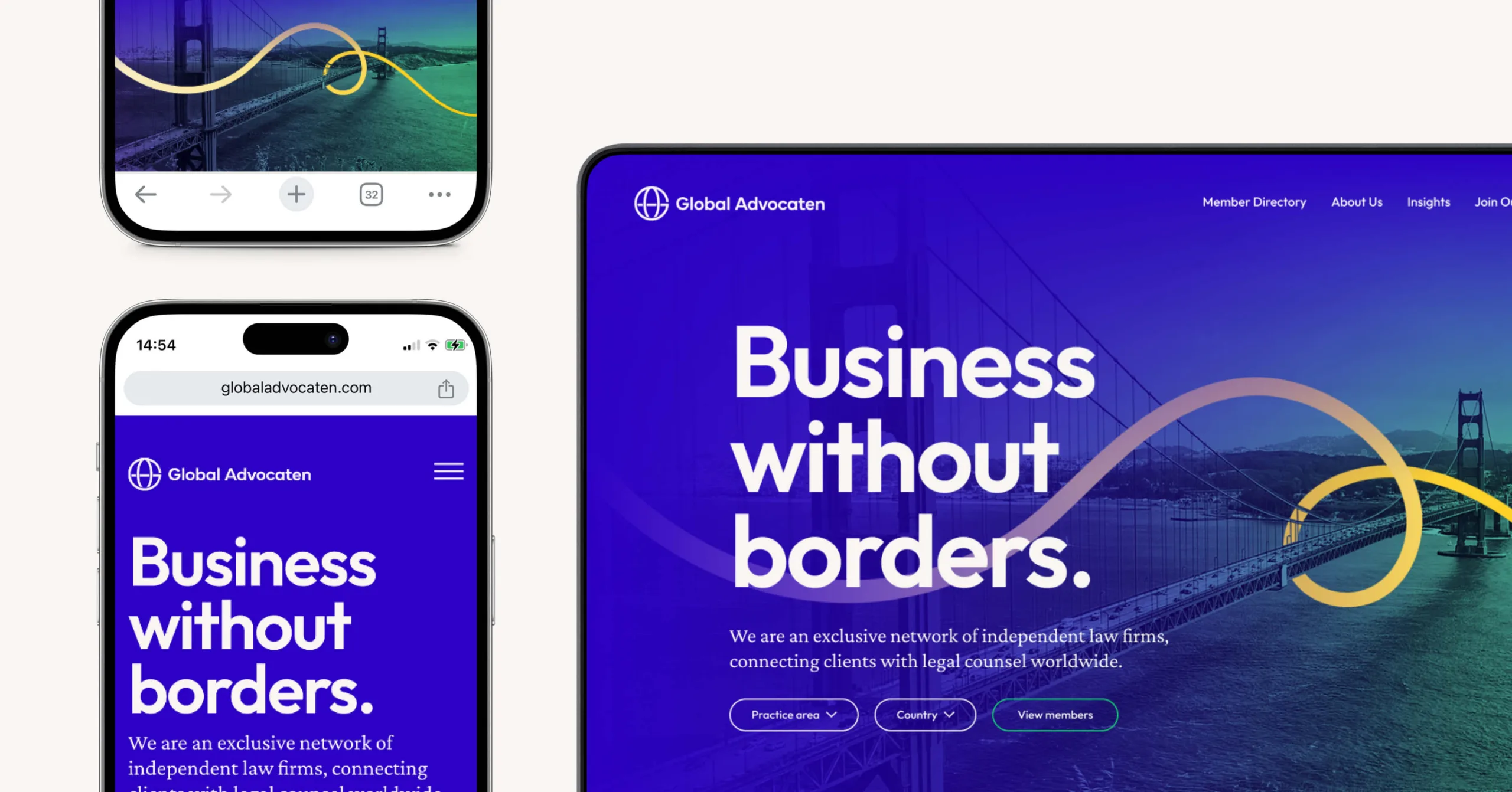 Devices showing the Global Advocaten website