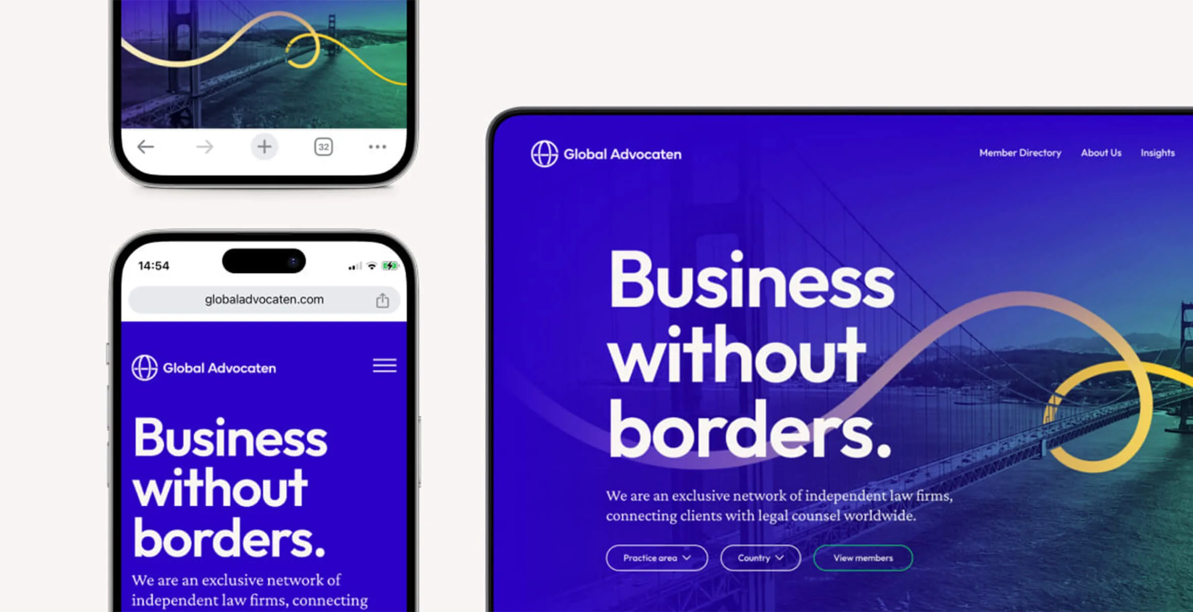 Devices showing the Global Advocaten website