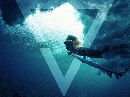 Woman surfing underwater