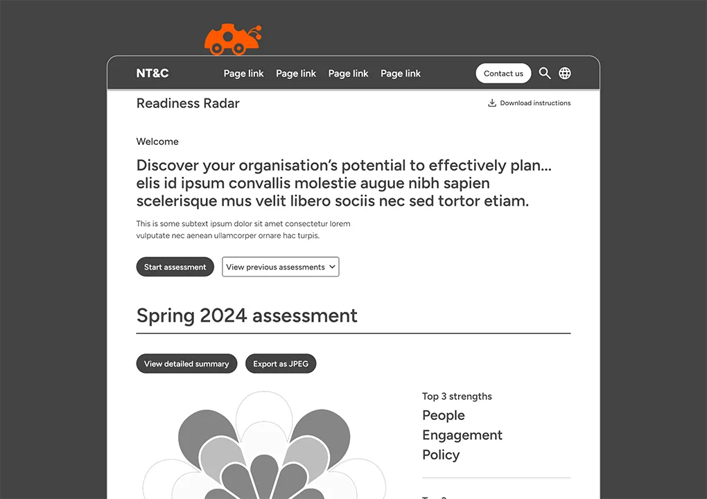 Wireframe layout of the assessment